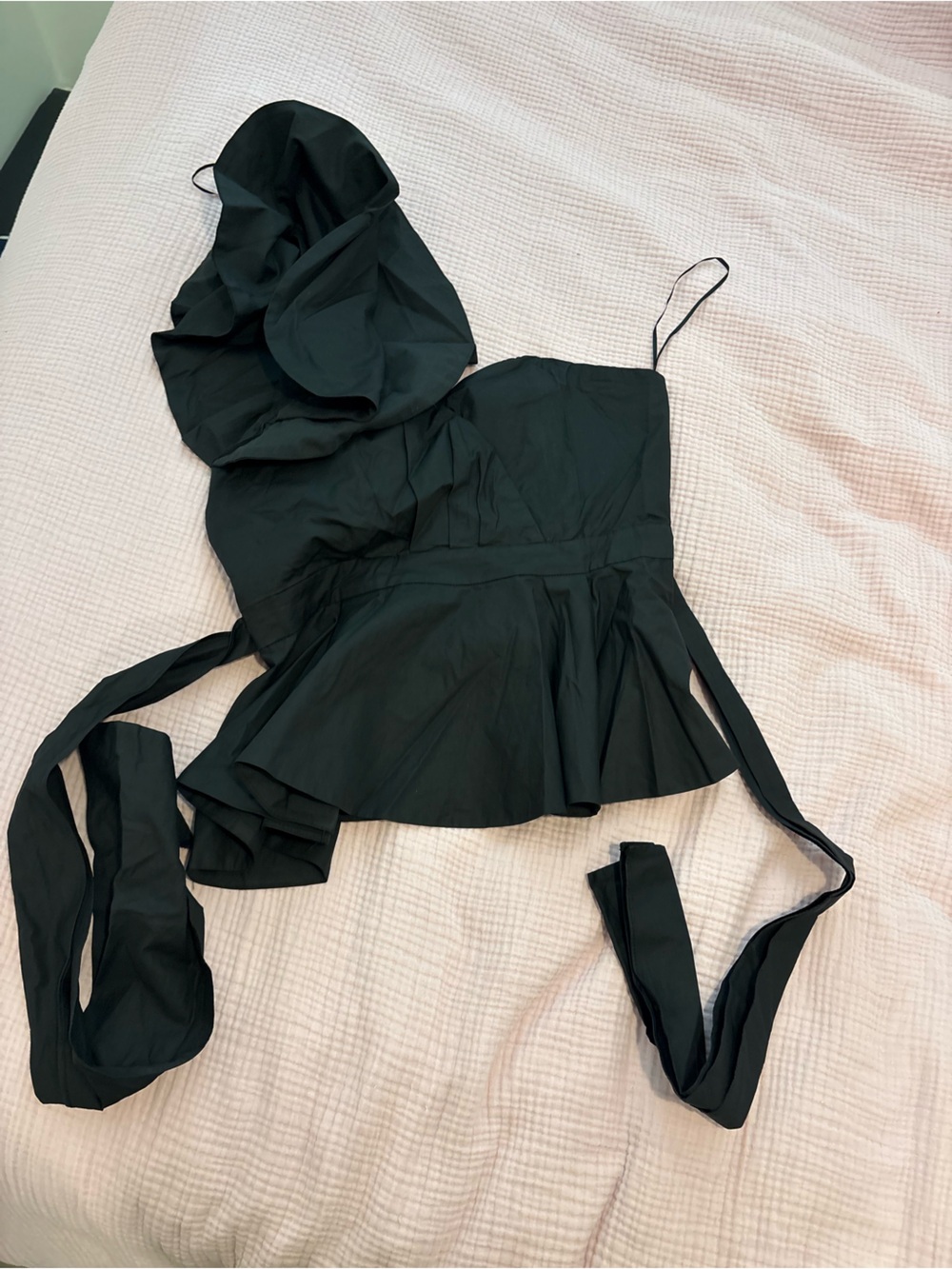 Endless Rose Black One-Shoulder Peplum Blouse: Size L